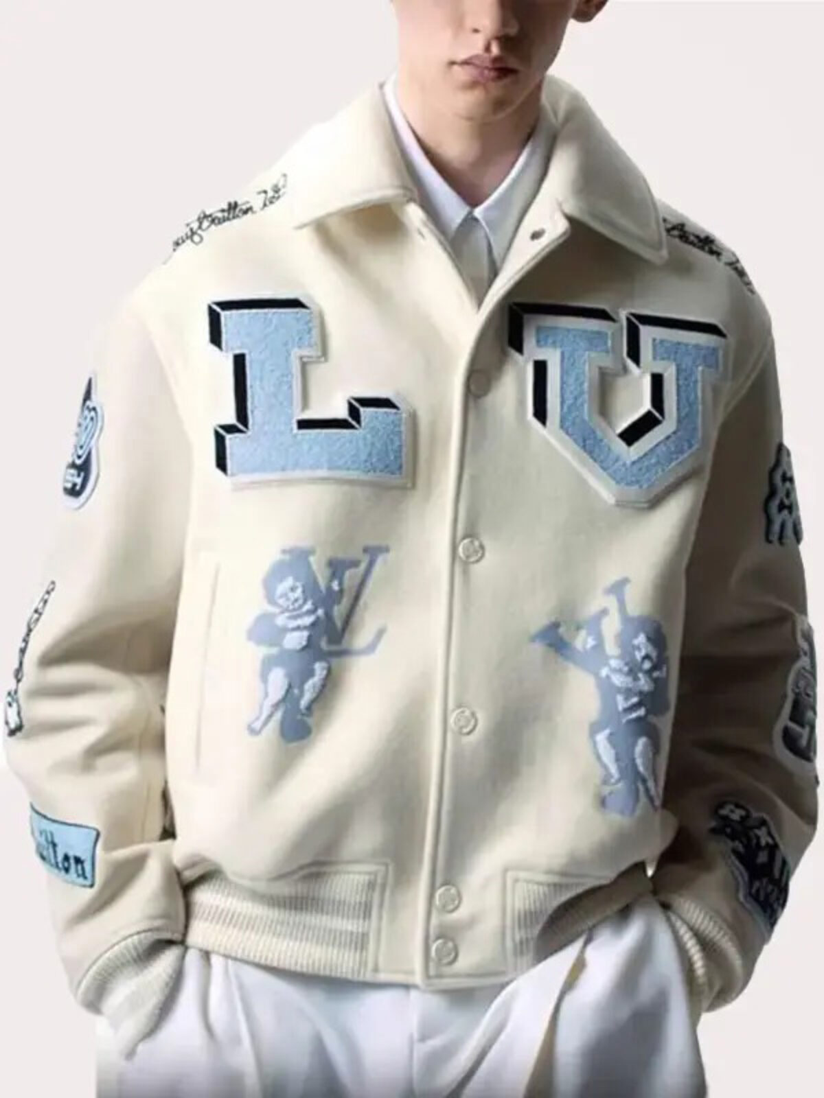 LOUIS VUITTON - Logo-embroidered regular-fit wool and leather varsity jacket